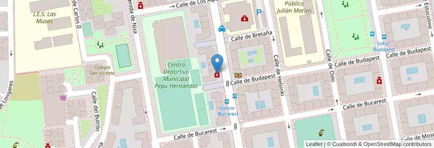 Mapa de ubicacion de Farmacia - Calle Suecia 53 en İspanya, Comunidad De Madrid, Comunidad De Madrid, Área Metropolitana De Madrid Y Corredor Del Henares, Madrid.
