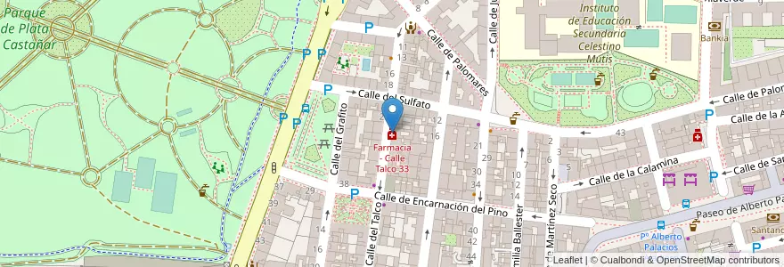 Mapa de ubicacion de Farmacia - Calle Talco 33 en اسپانیا, بخش خودمختار مادرید, بخش خودمختار مادرید, Área Metropolitana De Madrid Y Corredor Del Henares, مادرید.