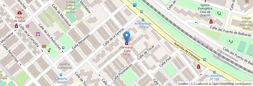 Mapa de ubicacion de Farmacia - Calle Tíscar 3 en İspanya, Comunidad De Madrid, Comunidad De Madrid, Área Metropolitana De Madrid Y Corredor Del Henares, Madrid.