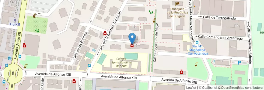Mapa de ubicacion de Farmacia - Calle Torpedero Tucumán 6 en اسپانیا, بخش خودمختار مادرید, بخش خودمختار مادرید, Área Metropolitana De Madrid Y Corredor Del Henares, مادرید.