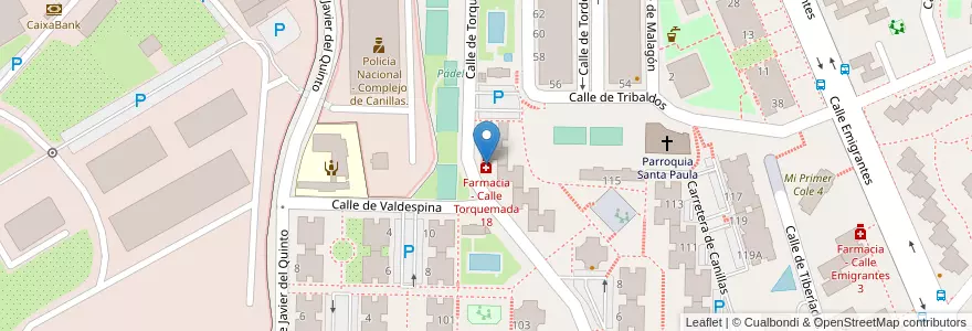 Mapa de ubicacion de Farmacia - Calle Torquemada 18 en Spanien, Autonome Gemeinschaft Madrid, Autonome Gemeinschaft Madrid, Área Metropolitana De Madrid Y Corredor Del Henares, Madrid.
