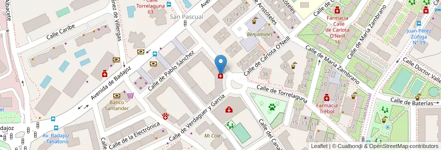 Mapa de ubicacion de Farmacia - Calle Torrelaguna 29 en اسپانیا, بخش خودمختار مادرید, بخش خودمختار مادرید, Área Metropolitana De Madrid Y Corredor Del Henares, مادرید.