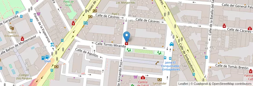Mapa de ubicacion de Farmacia - Calle Torres Miranda 12 en اسپانیا, بخش خودمختار مادرید, بخش خودمختار مادرید, Área Metropolitana De Madrid Y Corredor Del Henares, مادرید.