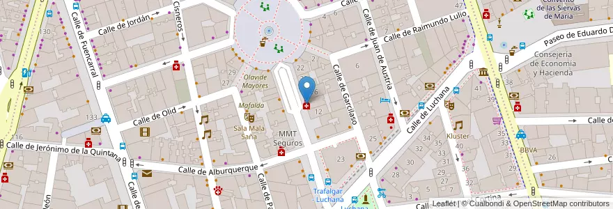 Mapa de ubicacion de Farmacia - Calle Trafalgar 14 en Sepanyol, Comunidad De Madrid, Comunidad De Madrid, Área Metropolitana De Madrid Y Corredor Del Henares, Madrid.