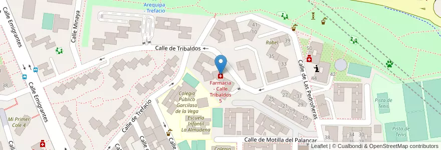 Mapa de ubicacion de Farmacia - Calle Tribaldos 5 en إسبانيا, منطقة مدريد, منطقة مدريد, Área Metropolitana De Madrid Y Corredor Del Henares, مدريد.