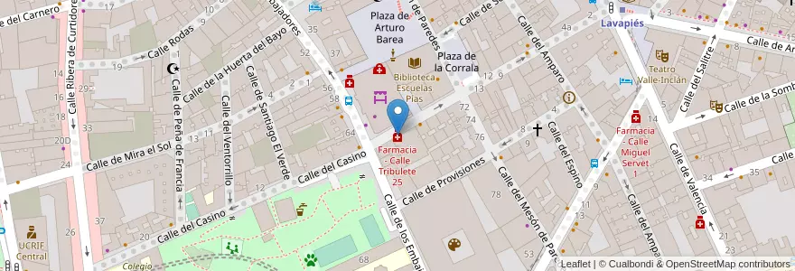 Mapa de ubicacion de Farmacia - Calle Tribulete 25 en スペイン, マドリード州, Comunidad De Madrid, Área Metropolitana De Madrid Y Corredor Del Henares, Madrid.