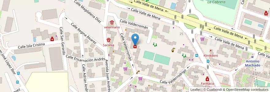 Mapa de ubicacion de Farmacia - Calle Valderromán 12 en スペイン, マドリード州, Comunidad De Madrid, Área Metropolitana De Madrid Y Corredor Del Henares, Madrid.