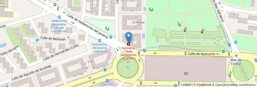 Mapa de ubicacion de Farmacia - Calle Valdetorres de Jarama 31 en إسبانيا, منطقة مدريد, منطقة مدريد, Área Metropolitana De Madrid Y Corredor Del Henares, مدريد.