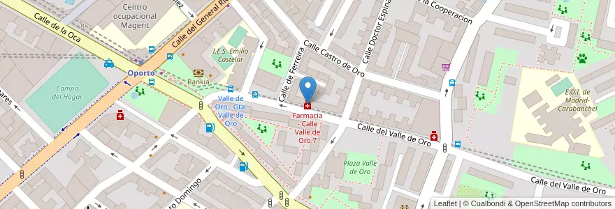 Mapa de ubicacion de Farmacia - Calle Valle de Oro 7 en スペイン, マドリード州, Comunidad De Madrid, Área Metropolitana De Madrid Y Corredor Del Henares, Madrid.