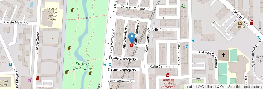 Mapa de ubicacion de Farmacia - Calle Valmojado 183 en اسپانیا, بخش خودمختار مادرید, بخش خودمختار مادرید, Área Metropolitana De Madrid Y Corredor Del Henares, مادرید.