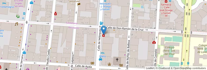 Mapa de ubicacion de Farmacia - Calle Velázquez 70 en スペイン, マドリード州, Comunidad De Madrid, Área Metropolitana De Madrid Y Corredor Del Henares, Madrid.