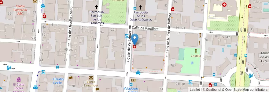 Mapa de ubicacion de Farmacia - Calle Velázquez 86 en إسبانيا, منطقة مدريد, منطقة مدريد, Área Metropolitana De Madrid Y Corredor Del Henares, مدريد.