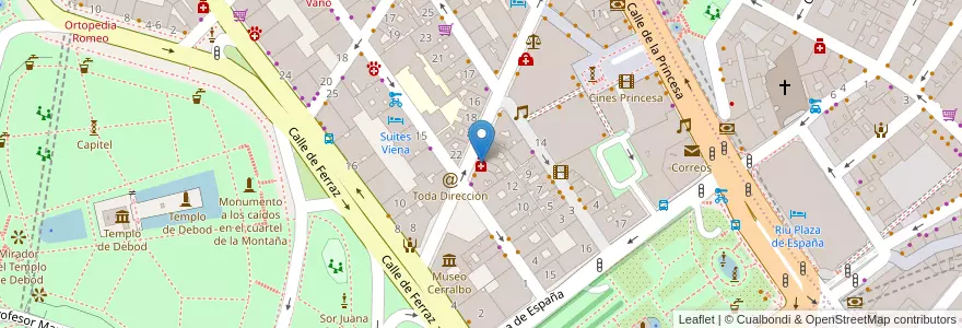 Mapa de ubicacion de Farmacia - Calle Ventura Rodríguez 13 en إسبانيا, منطقة مدريد, منطقة مدريد, Área Metropolitana De Madrid Y Corredor Del Henares, مدريد.