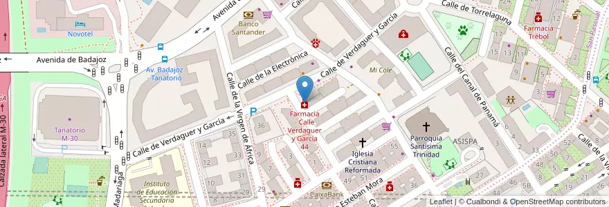 Mapa de ubicacion de Farmacia - Calle Verdaguer y García 44 en 西班牙, Comunidad De Madrid, Comunidad De Madrid, Área Metropolitana De Madrid Y Corredor Del Henares, Madrid.
