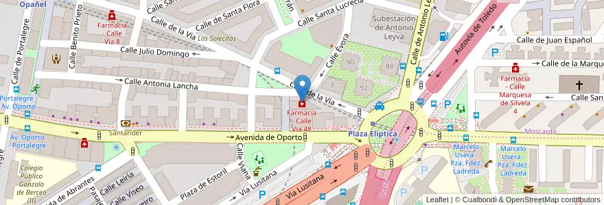 Mapa de ubicacion de Farmacia - Calle Vía 48 en İspanya, Comunidad De Madrid, Comunidad De Madrid, Área Metropolitana De Madrid Y Corredor Del Henares, Madrid.