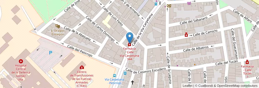 Mapa de ubicacion de Farmacia - Calle Vía Carpetana 344 en إسبانيا, منطقة مدريد, منطقة مدريد, Área Metropolitana De Madrid Y Corredor Del Henares, مدريد.