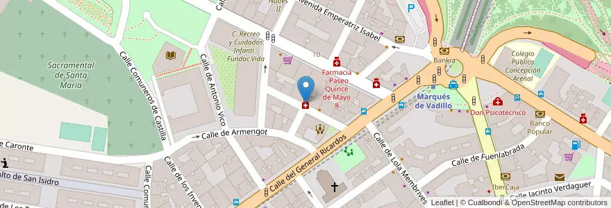 Mapa de ubicacion de Farmacia - Calle Vicenta Parra, 6 en 西班牙, Comunidad De Madrid, Comunidad De Madrid, Área Metropolitana De Madrid Y Corredor Del Henares, Madrid.