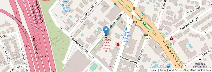 Mapa de ubicacion de Farmacia - Calle Vicente Muzas 8 en Espagne, Communauté De Madrid, Communauté De Madrid, Área Metropolitana De Madrid Y Corredor Del Henares, Madrid.