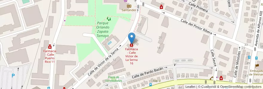 Mapa de ubicacion de Farmacia - Calle Víctor de La Serna 16 en إسبانيا, منطقة مدريد, منطقة مدريد, Área Metropolitana De Madrid Y Corredor Del Henares, مدريد.