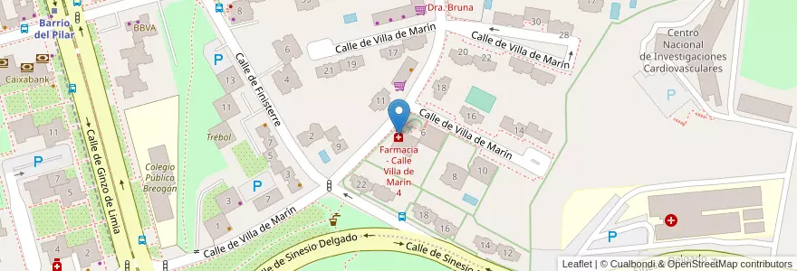 Mapa de ubicacion de Farmacia - Calle Villa de Marín 4 en اسپانیا, بخش خودمختار مادرید, بخش خودمختار مادرید, Área Metropolitana De Madrid Y Corredor Del Henares, مادرید.