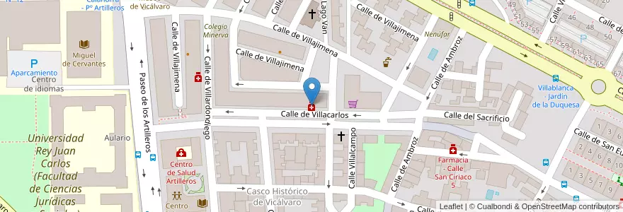 Mapa de ubicacion de Farmacia - Calle Villacarlos 15 en スペイン, マドリード州, Comunidad De Madrid, Área Metropolitana De Madrid Y Corredor Del Henares, Madrid.