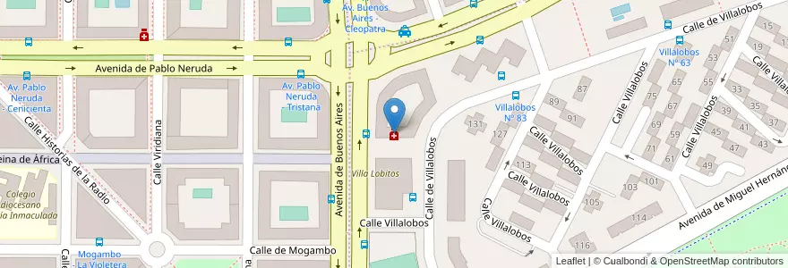 Mapa de ubicacion de Farmacia - Calle Villalobos 38 en Spanje, Comunidad De Madrid, Comunidad De Madrid, Área Metropolitana De Madrid Y Corredor Del Henares, Madrid.