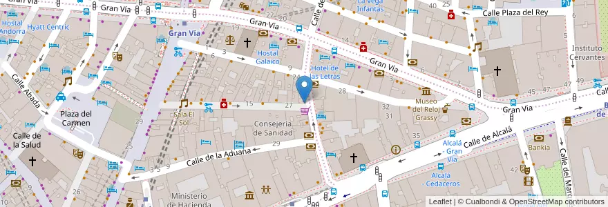 Mapa de ubicacion de Farmacia - Calle Virgen de Los Peligros 11 en Spanien, Autonome Gemeinschaft Madrid, Autonome Gemeinschaft Madrid, Área Metropolitana De Madrid Y Corredor Del Henares, Madrid.