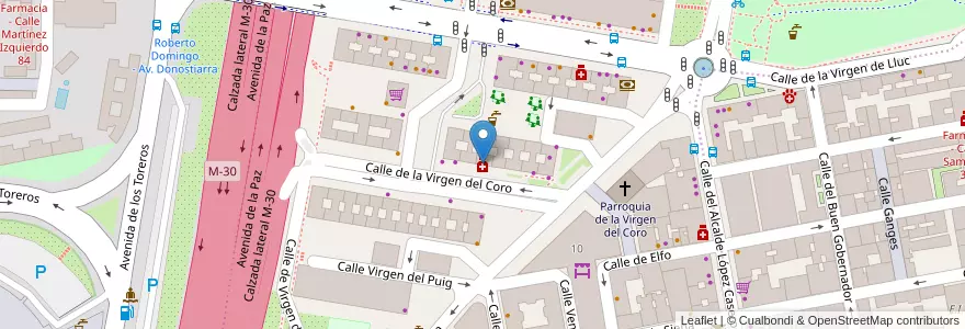 Mapa de ubicacion de Farmacia - Calle Virgen del Coro 9 en スペイン, マドリード州, Comunidad De Madrid, Área Metropolitana De Madrid Y Corredor Del Henares, Madrid.