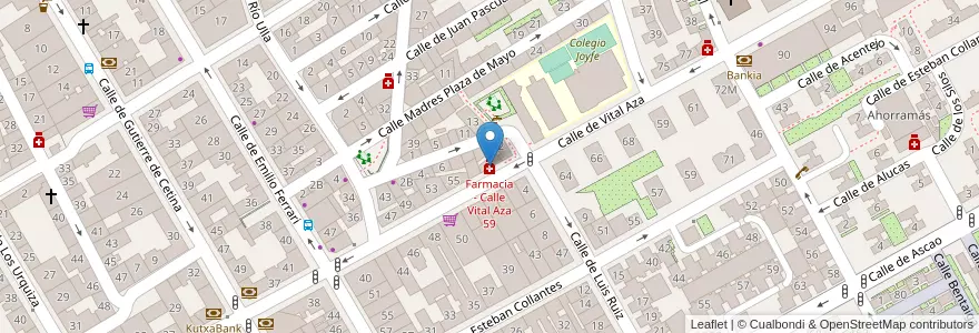 Mapa de ubicacion de Farmacia - Calle Vital Aza 59 en Espanha, Comunidade De Madrid, Comunidade De Madrid, Área Metropolitana De Madrid Y Corredor Del Henares, Madrid.