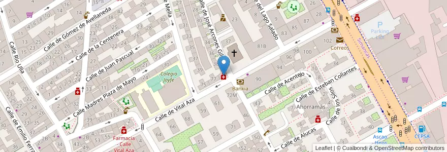 Mapa de ubicacion de Farmacia - Calle Vital Aza 79 en إسبانيا, منطقة مدريد, منطقة مدريد, Área Metropolitana De Madrid Y Corredor Del Henares, مدريد.