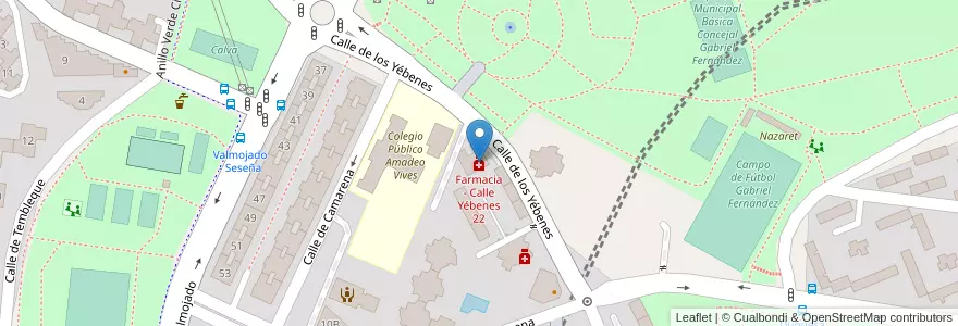 Mapa de ubicacion de Farmacia - Calle Yébenes 22 en Sepanyol, Comunidad De Madrid, Comunidad De Madrid, Área Metropolitana De Madrid Y Corredor Del Henares, Madrid.