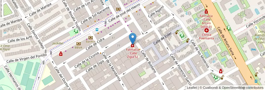 Mapa de ubicacion de Farmacia - Calle Zigia 52 en Spain, Community Of Madrid, Community Of Madrid, Área Metropolitana De Madrid Y Corredor Del Henares, Madrid.