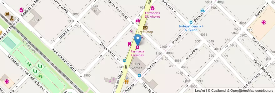 Mapa de ubicacion de Farmacia Caminas en Argentina, Buenos Aires, Partido De San Isidro, Villa Adelina.