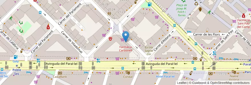 Mapa de ubicacion de Farmàcia Carbonell en إسبانيا, كتالونيا, برشلونة, بارسلونس, Barcelona.