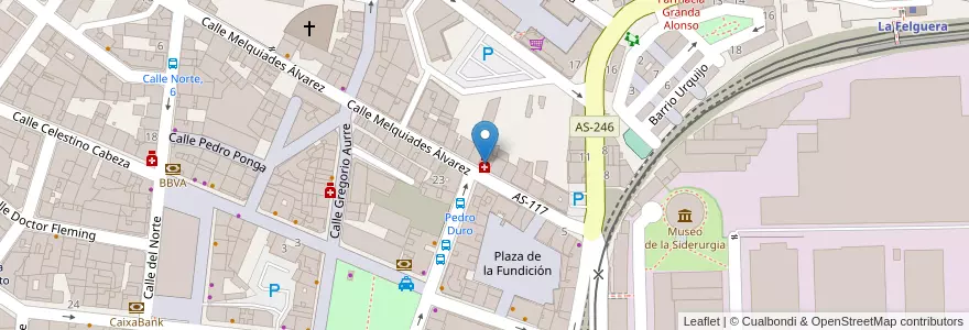 Mapa de ubicacion de Farmacia Carmen Marina Fernández Rodríguez en 西班牙, 阿斯圖里亞斯, 阿斯圖里亞斯, Llangréu/Langreo.