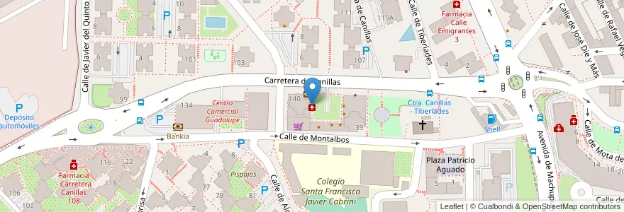 Mapa de ubicacion de Farmacia - Carretera Canillas 140 en اسپانیا, بخش خودمختار مادرید, بخش خودمختار مادرید, Área Metropolitana De Madrid Y Corredor Del Henares, مادرید.