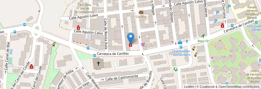 Mapa de ubicacion de Farmacia - Carretera Canillas 27 en Spanien, Autonome Gemeinschaft Madrid, Autonome Gemeinschaft Madrid, Área Metropolitana De Madrid Y Corredor Del Henares, Madrid.