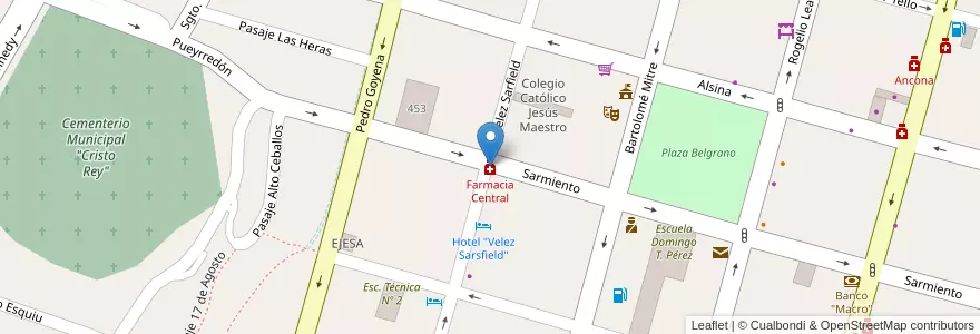 Mapa de ubicacion de Farmacia Central en Arjantin, Jujuy, Departamento San Pedro, Municipio De San Pedro De Jujuy.