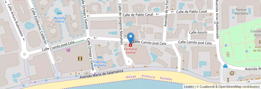 Mapa de ubicacion de Farmacia Central en Espanha, Andaluzia, Málaga, Costa Del Sol Occidental, Marbella.