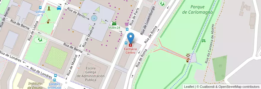 Mapa de ubicacion de Farmacia Centro en Spanien, Galicien, A Coruña, Santiago, Santiago De Compostela.