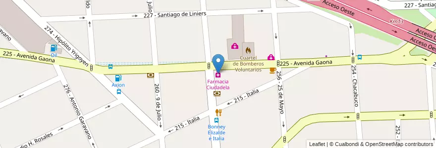 Mapa de ubicacion de Farmacia Ciudadela en Argentina, Provincia Di Buenos Aires, Partido De Tres De Febrero, Ciudadela.