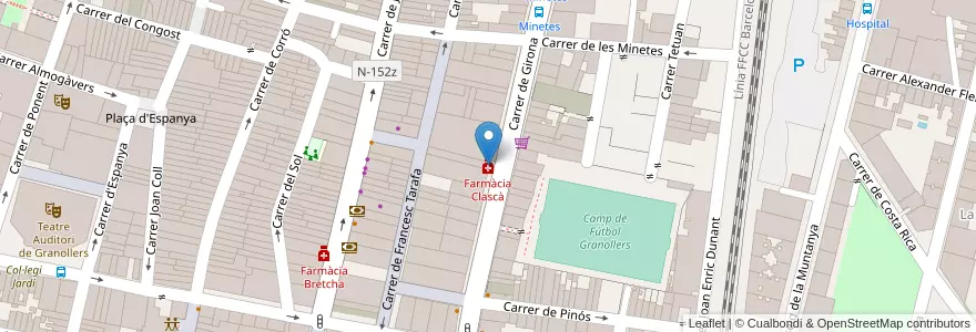 Mapa de ubicacion de Farmàcia Clascà en スペイン, カタルーニャ州, Barcelona, バリェス・オリエンタル, Granollers.