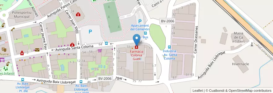 Mapa de ubicacion de Farmàcia Colònia Güell en 스페인, Catalunya, Barcelona, Baix Llobregat, Santa Coloma De Cervelló.
