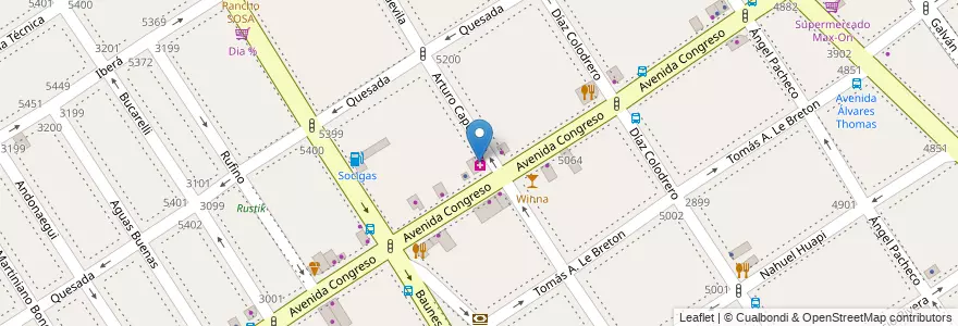 Mapa de ubicacion de Farmacia Congreso, Villa Urquiza en Аргентина, Буэнос-Айрес, Comuna 12, Буэнос-Айрес.