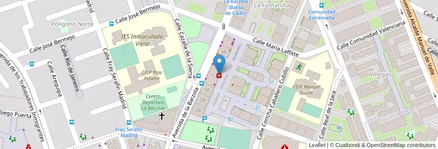 Mapa de ubicacion de Farmacia Consuelo Rodríguez Pérez en スペイン, アンダルシア州, Sevilla, セビリア.