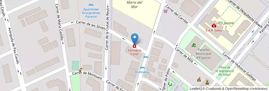 Mapa de ubicacion de Farmàcia Coret en 스페인, Catalunya, Tarragona, Tarragonès, Salou.