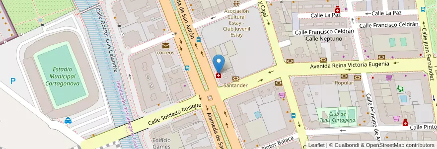 Mapa de ubicacion de Farmacia Crespo 24H en スペイン, ムルシア州, ムルシア州, Campo De Cartagena Y Mar Menor, Cartagena.