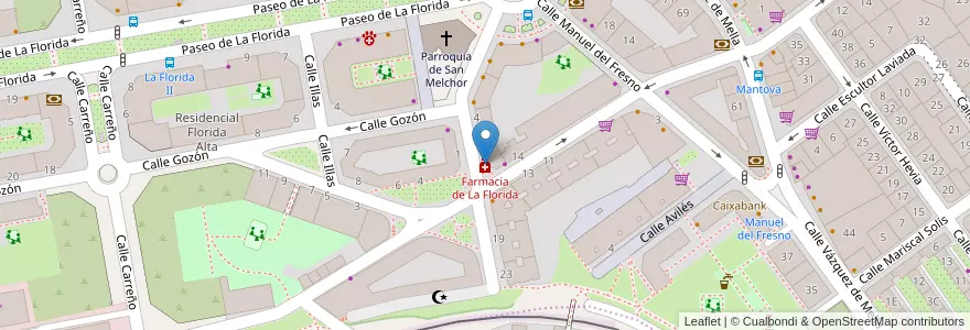 Mapa de ubicacion de Farmacia de La Florida en Spagna, Asturie, Asturie, Oviedo.