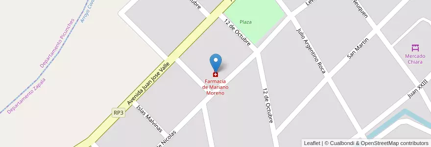 Mapa de ubicacion de Farmacia de Mariano Moreno en アルゼンチン, チリ, ネウケン州, Departamento Zapala, Mariano Moreno, Mariano Moreno.
