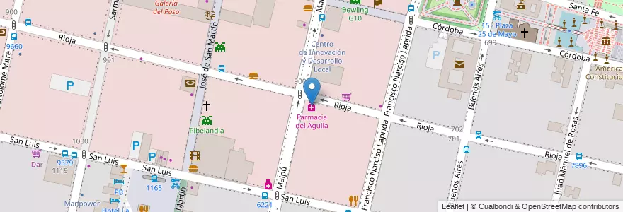 Mapa de ubicacion de Farmacia del Águila en Arjantin, Santa Fe, Departamento Rosario, Municipio De Rosario, Rosario.